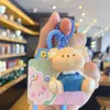 latest design 3D cute cartoon pvc Doodle face animals duck bunny pig bear keychain keyring lanyard bag pendant animal keychain