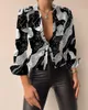 Blusas para mujer Camisas de gran tamaño Mujeres PU 2022 Celmia Moda Botones de manga larga Vintage Casual Solapa de cuero Tops sólidos Streetwear