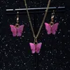 Schattige acryl vlinder oorbellen hangluispekjes combinatie sieraden set zoete stijl legering ketting