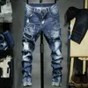 Herr jeans mode rippade män lapptäcke ihåliga byxor man cowboys demin male3023