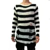 Men's Sweaters Punk Gothic Cool Male Striped Long Sweater Man Stretch Thin Pullover Broken Hollow Out Slit Spring KnitTopMen's