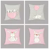 Cute Pink Rabbit Bunny Cartoon Animal Throw Pillow 45x45cm Nordic Plush Cushion Decorative for Sofa Kids Room Decor 220507