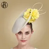 FS Beige White Kentucky Big Fascinators For Wedding Hair Cocktail Church Hats Elegant Women Fedora Lady Fancy Flower Headwear 220813