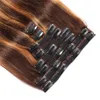 Clipe indiano em extensões de cabelo humano P4/27 Destaque Remy Remy Hafts 8pcs Conjunto 120g para mulheres