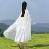 Vêtements ethniques été Long Cheongsam Vintage Style chinois rétro Hanfu blanc bleu clair châle et robe 2 pièces ensemble moderne 12027