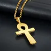 Stainless Steel Pendant Necklaces Gold Plated Men Women Full Diamond Egyptian Anka Life Key link Chain jewelry