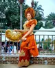 Aso ebi Orange Satin Satin Mermaid Вечерние платья с слоенками рукавов с оборками золотые кружевные аппликации на заказ на заказ плюс размер