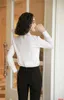 女性のブラウスシャツファッション女性長袖ワークウェアウェア服オフィスレディース2ピースパンツとトップセットイエローウーマン