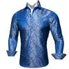 Herrklänningskjortor Barry.Wang 4xl Luxury Teal Blue Paisley Silk Men Long Sleeve Casual Flower For Fit Shirt BY-0066MEN'S VERE22