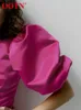 Vestido de festa de cetim ootn de um ombro de lanterna irregular de lanterna reta para mulheres verão sexy brilho rosa vermelho vestido 220511