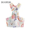 Duoperi Fashion Printed Crop Top Women Casuary Elastic Bust Chic Lady Halter Top Summer Y2K Tops Female Camis220607