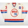 MThr 40Thr tage Hommes WHA 3 Barry Long 1978-79 WHA All Star Jeu de broderie Maillot de Hockey Blanc Personnalisé