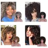 Nnzes 14inches Afro Kinky Curly Wig Ombre Black Gray with Bangs Longs Synthetic S for Women 220707