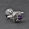Mens White Purple Enamel Tie Crystal Zircon Cufflinks Round Wedding Party Cufflink French Shirt Cuff Buttons Jewelry Gifts