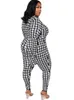 Pantalones de talla grande para mujeres 5xl Jumpsuits flacos para mujeres Playsuits de manga larga Autumn Fashion Houndstooth Impresión casual de lápiz de lápiz de lápiz