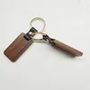 Party favors Leather key chain engraving printing rectangular wood chip pendant keyring