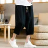 Men's Pants 2022 Sinicism Mens Linen Capri Lightweight Slim Legs Casual Men High Quality Cotton Trousers Male Loose