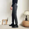 Men's Suits & Blazers Men Korean Streetwear Vintage Fashion Slim Fit Plaid Suit Trousers Male Business Casual Ankle-length Straight PantsMen