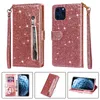 Custodia Flip in pelle con cerniera per iPhone 14 13 12 11Pro Max XS XR 8 7 Plus Samsung modelli Portafoglio Bling Shinning Phone Bag
