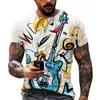 Tirina de guitarra de música da moda 3d impressão masculina pescoço redondo de manga curta masculino masculino tops soltos camisetas 6xl