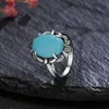 Cluster-Ringe Vintage 10 14 mm natürlicher Türkis Lapislazuli Ring Silber für Frauen Mondstein Labradorit Schmuck GroßhandelCluster