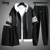 Sweat Suit Summer Men s Sets Hooded Zipper Short Sleeve Tops Trousers Short Clothing 3Piece Set Streetwear Tracksuit 220617