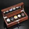 Boîtes à montres Boîte en bois à 5 grilles pour hommes avec plateau en verre Couleur marron Stockage verrouillable