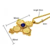 big Coin Cross Pendants 24k Fine Gold Rhinestone RED green Dark blue Jewelry Long Necklaces 24" Africa habesha Ethiopian