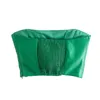 TRAF Woman Green Top Female Leather Crop Women Off Shoulder Ruched Tube Sexy Backless Cropped Bustier Tank s 220325