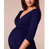 Stillkleider Umstandsmode für Schwangere Kleidung Solide V-Ausschnitt Schwangerschaft Mutter Tragen Abendkleid 220419