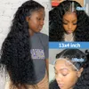 30 tum lång 13x4 Deep Wave Spets Front Wigs Loose Water Curly Syntetisk spets frontal stängning hår peruk för kvinnor 250 densitet heon