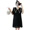 여름 패션 느슨한 짧은 슬리브 임산부 Chiffon 드레스 턴 다운 칼라 쉬폰 출산 드레스와 라이너 주름 드레스 J220628