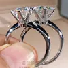 14K White Gold Women Ring Diamonds 1 2 3 4 5 Karat Rund Classic Wedding Party Engagement Anniversary Ring Trendy 220816