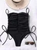 Damskie stroje kąpielowe Bandeau One Piece Swimsuit Seksowne monokini bandaż czarny żebrowany kostium kąpiel