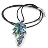 Hänghalsband naturliga abalonskal halsband vintage bladform legering brosch med läder rep charm smycken för kvinnor gord22