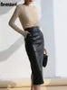 Nerazzurri Spring midi leather skirt women Brown white black long high waisted pencil skirts for side slit zipper 7xl 220401