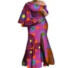 Bintarealwax African Dresses for Women Flared Sleeves Long Maxi Dress Dashiki Plus Size 7xl Wy8237