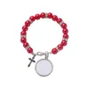 Großhandel 4 Farben Sublimationsarmband Wärmeübertragung Anhänger Rosenkranz Perlenarmband Kreuz Jesus Metallanhänger DHL F0608X26