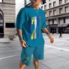 Survêtements pour hommes T-shirt d'été costume short pour hommes manches courtes rayé motif de musique imprimé en 3D col rond haut décontracté ensemble 2 pièces séchage rapide