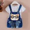 2022 Novo Baby Cowboy Macicão coreano Boys Children's Jeans Firl's Cartoon Denim Shorts Moda Casual Crianças Criando