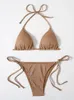 Spoondrift glitter triangel topp thong bikini sätter kvinnor sexig glänsande badkläder baddräkt liten slips sida baddräkter strandkläder