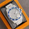 Полные бриллианты Мужские часы 41 -мм автоматические механические часы алмазные панели водонепроницаемые сапфировые наручные часы алмазные стальные браслет Montre de Luxe