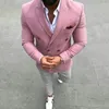 Abiti da uomo Blazer Slim Fit Uomo Terno Abiti da festa per matrimoni Abbigliamento Uomo Business Blazer rosa Pantaloni grigi Smoking da sposo Prom 2 pezzi Costume H