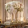 Décoration de mariage Vase à fleurs el centres de Table rangée florale support en métal support à fleurs support en arc d'or brillant Grand-événement Part293s