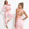 2/3PCS Women's Sportswear Seamless Yoga Set Workout Gym Clothing Fiess Long Sleeve Crop Top High Waist Leggings Sports Suits 220330