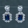 Clip-on & Screw Back Luxury Female Crystal Green Clip Earrings Charm Rose Gold Silver For Women Blue Red Zircon Stone Wedding263G