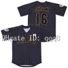 코브 탑 품질 1 일본 사무라이 16 Shohei Ohtani Black White Stripe Pinstriped Hokkaido Nippon Ham Fighters Jersey 영화 스티치 야구