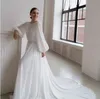 흰색 쉬폰 특종 긴 소매 A 라인 웨딩 드레스 2022 채플 기차 사용자 정의 만든 신부 가운 vestidos de noiva simple