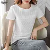 Womens Tops Summer Blusas Mujer De Moda Solid Ladies Short Sleeve O Neck White Womens Blouses Lace Shirts 8586 50 210401