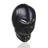 New Black Fetish Hood Copricapo Cuoio Zipper Completamente chiuso BDSM Bondage Maschera sexy Giocattoli per giochi per adulti Orecchio con spugna